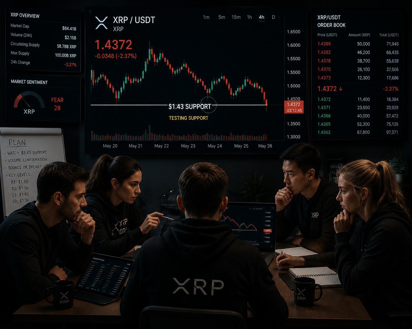 Traders observing as XRP declines towards $1.43